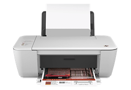 HP Deskjet 1510 printer, white body color, paper tray open with a paper in it