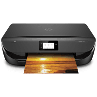 HP Envy 5070 printer, front view, paper tray open.