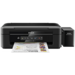 Epson L385 printer, front view, paper tray open.