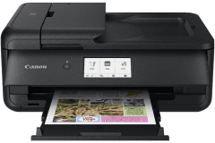 Canon PIXMA TS9520 printer, front view, paper tray open.