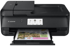 Canon PIXMA TS9560 printer, front view, paper tray open.