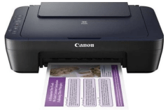 Canon PIXMA E460 printer, front view, paper tray open.