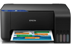 Epson PIXMA L3110 printer, front view, paper tray open.