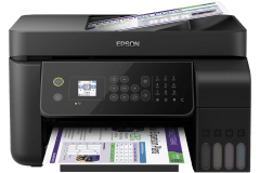 Epson EcoTank L5190 printer, front view, paper tray open.