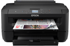 Epson WorkForce WF-7210DTW 136wm printer, front view, paper tray open.