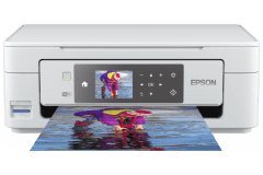 Epson Expression Home XP-455 printer, front view, paper tray open.