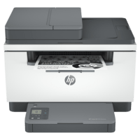 HP Laserjet MFP M234sdwe printer, front view, paper tray open.