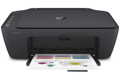 HP DeskJet Ink Advantage 2774 printer, front view, paper tray open.
