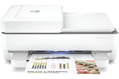 HP ENVY Pro 6432e printer, front view, paper tray open.