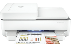 HP ENVY Pro 6458e printer, front view, paper tray open.