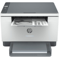 HP Laserjet MFP M234dw printer, front view, paper tray open.
