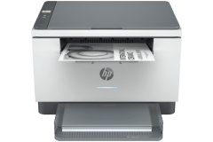 HP Laserjet MFP M234dw printer, front view, paper tray open.