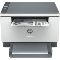 HP Laserjet MFP M234dwe printer, front view, paper tray open.