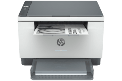 HP Laserjet MFP M234dwe printer, front view, paper tray open.