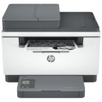 HP Laserjet MFP M234sdw printer, front view, paper tray open.