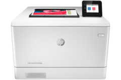 HP Color LaserJet Pro M454dw printer, front view, paper tray open.
