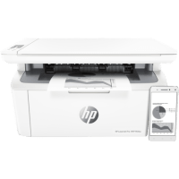 HP LaserJet Pro MFP M30w printer, front view, paper tray open.