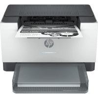 HP Laserjet M209dw printer, front view, paper tray open.