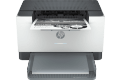 HP Laserjet M209dw printer, front view, paper tray open.