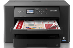 Epson WorkForce WF-7310DTW printer, front view, paper tray open.