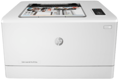 HP Color LaserJet Pro M155a printer, front view, paper tray open.
