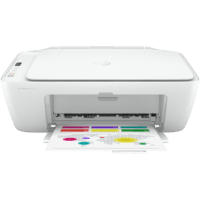 HP DeskJet 2752e printer, front view, paper tray open.