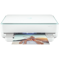 HP ENVY 6034e printer, front view, paper tray open.