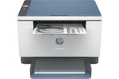 HP LaserJet M232dw printer, front view, paper tray open.