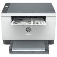 HP LaserJet M236dw printer, front view, paper tray open.