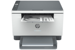 HP LaserJet M236dw printer, front view, paper tray open.