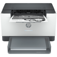HP Laserjet M208dw printer, front view, paper tray open.