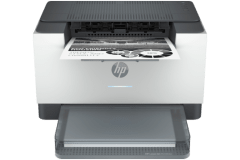 HP Laserjet M208dw printer, front view, paper tray open.