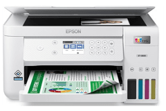 Epson EcoTank ET-3830 printer, front view, paper tray open.