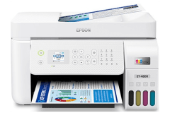 Epson EcoTank ET-4800 printer, front view, paper tray open.