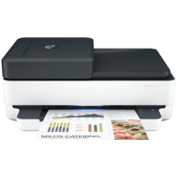 HP ENVY 6458e printer, front view, paper tray open.