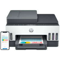 HP Smart Tank 7301e printer, front view, paper tray open.