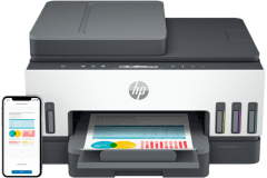 HP Smart Tank 7301e printer, front view, paper tray open.