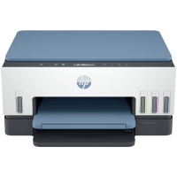 HP Smart Tank 675 printer, front view, paper tray open.