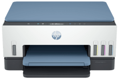 HP Smart Tank 675 printer, front view, paper tray open.