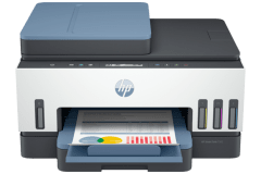 HP Smart Tank 7302e printer, front view, paper tray open.