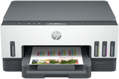 HP Smart Tank 700 printer, front view, paper tray open.