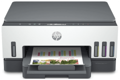 HP Smart Tank 7005 printer, front view, paper tray open.