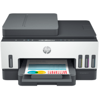 HP Smart Tank 758 printer, front view, paper tray open.