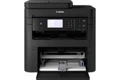 Canon i-SENSYS MF269dw printer, front view, paper tray open.