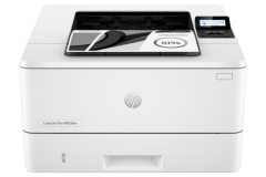 HP LaserJet Pro 4003dw printer, front view, paper tray open.