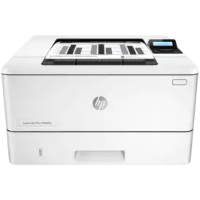HP LaserJet Pro 4003n printer, front view, paper tray open.
