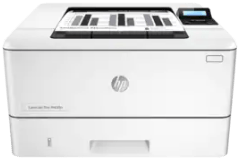 HP LaserJet Pro 4003dn printer, front view, paper tray open.