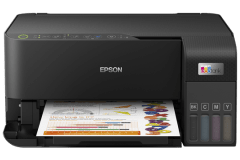 Epson EcoTank L3550 printer, front view, paper tray open.