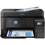 Epson EcoTank L5590 printer, front view, paper tray open.