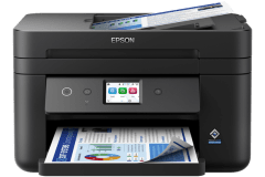 Epson WorkForce WF-2965DWF printer, front view, paper tray open.